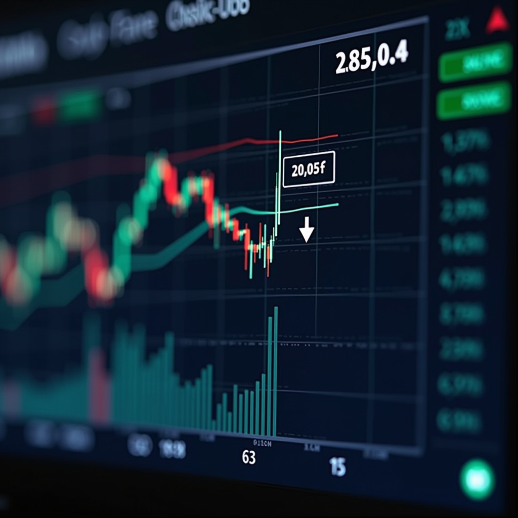 Interface de trading avec graphiques d'analyse technique, indicateurs de marché en temps réel et recommandations IA affichées sur un tableau de bord moderne