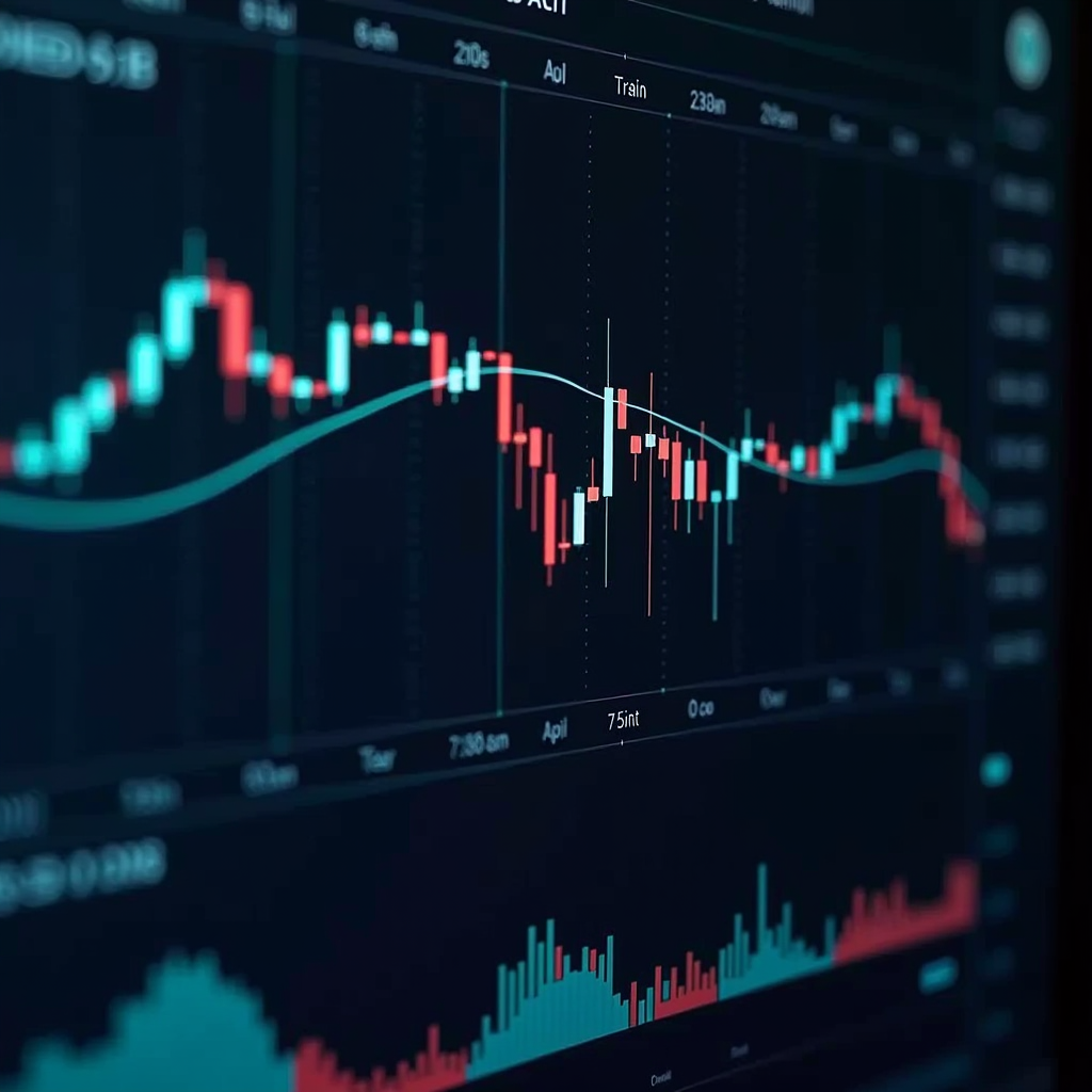 Tableau de bord d'analyse technique montrant des graphiques de prix avec indicateurs techniques, lignes de tendance, niveaux de support et résistance, et signaux d'achat/vente générés par l'IA